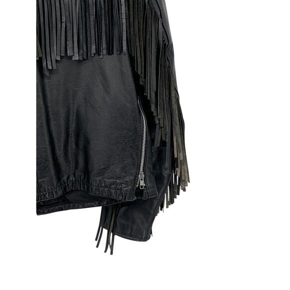 Vintage Black Leather Fringe Motorcycle Biker Jacket Women's Med - Picture 14 of 16